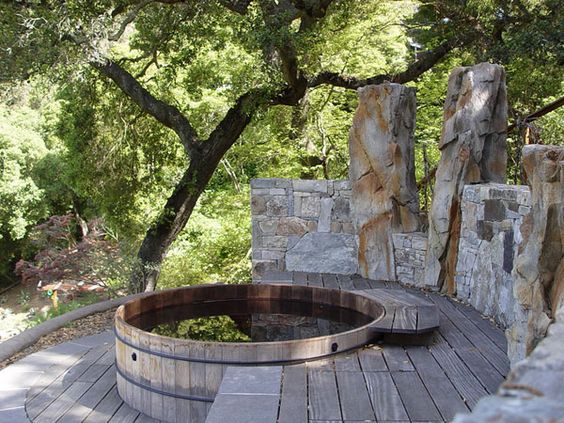wooden hot tub feature
