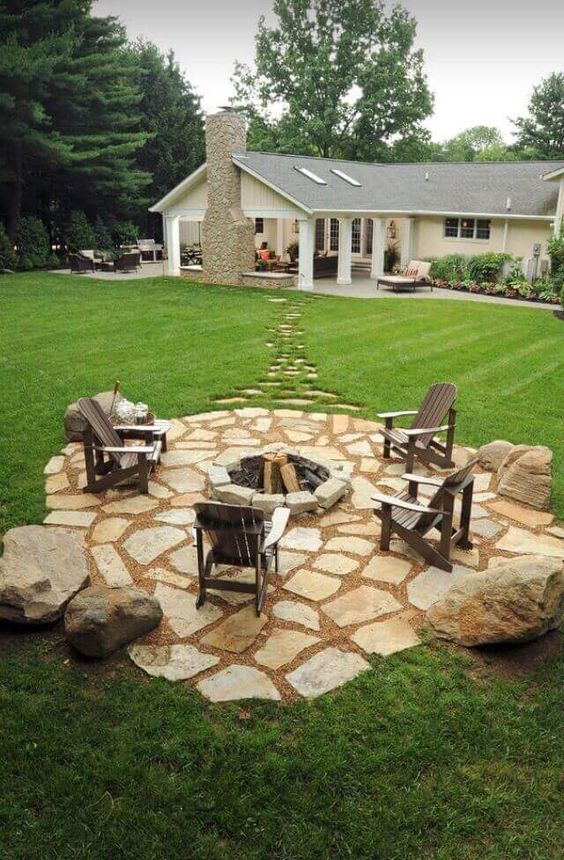 Patio with Fire Pit Ideas: Earthy Seating Area